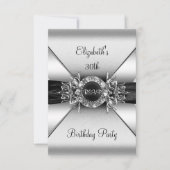 RSVP誕生日ダイヤモンドジュエル白黒シルバー 招待状 (正面)