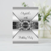 RSVP誕生日ダイヤモンドジュエル白黒シルバー 招待状 (スタンド正面)