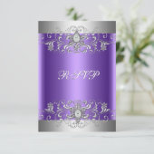 RSVP誕生日パーティパープルシルバーダイヤモンド 出欠カード (スタンド正面)