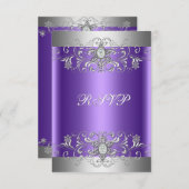 RSVP誕生日パーティパープルシルバーダイヤモンド 出欠カード (正面/裏面)