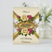 RSVP誕生日パーティーバラレッドクリーム金ゴールド3 出欠カード (スタンド正面)