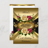 RSVP誕生日パーティーバラレッドクリーム金ゴールド 出欠カード (正面/裏面)