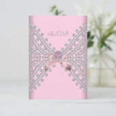 RSVP誕生日パーティーピンクシルバーホワイトダイヤモンド2 出欠カード (スタンド正面)