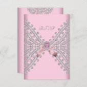 RSVP誕生日パーティーピンクシルバーホワイトダイヤモンド2 出欠カード (正面/裏面)