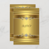 RSVP誕生日パーティー金ゴールドダイヤモンドジュエル 出欠カード (正面/裏面)