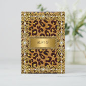 RSVP誕生日パーティー金ゴールドブラックレオパード任意の年齢 出欠カード (スタンド正面)