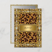 RSVP誕生日パーティー金ゴールドブラックレオパード任意の年齢 出欠カード (正面/裏面)