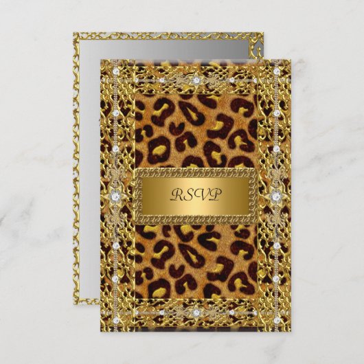 RSVP誕生日パーティー金ゴールドブラックレオパード任意の年齢 出欠カード (正面/裏面)