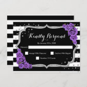 RSVP誕生日パーティー – シルバーブラックパープルカード 招待状 (正面/裏面)
