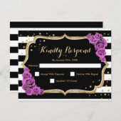 RSVP誕生日パーティー – 金ゴールドブラックパープルカード 招待状 (正面/裏面)