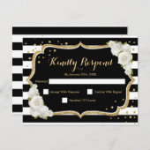 RSVP誕生日パーティー – 金ゴールド白黒カード 招待状 (正面/裏面)