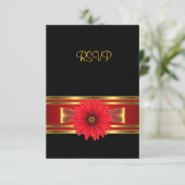 RSVP誕生日ブラックレッドフラワー金ゴールドレッドボウ 出欠カード (スタンド正面)