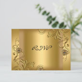 RSVP誕生日会金ゴールドエレガント金ゴールドフローラ2 出欠カード (スタンド正面)