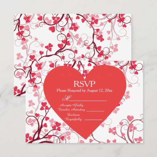 RSVP赤いハート 出欠カード (正面/裏面)