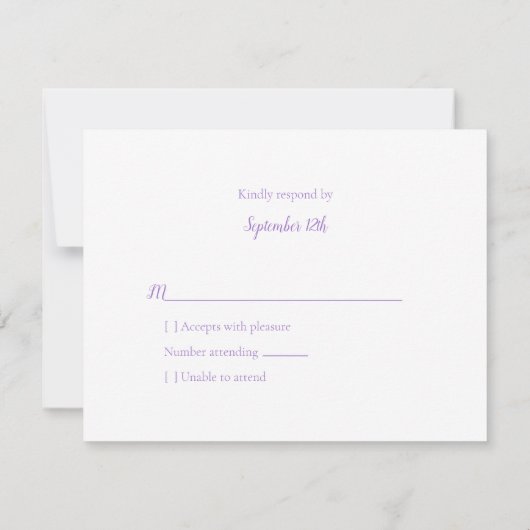 RSVP赤ちゃんシャワーかわいい女の子パープルベア 出欠カード (裏面)