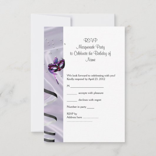 RSVP返信の返信パーティー誕生日マスク白ピンク 出欠カード (裏面)