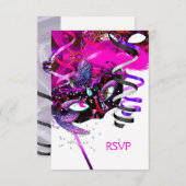 RSVP返信の返信パーティー誕生日マスク白ピンク 出欠カード (正面/裏面)