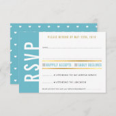 RSVP返信カードかわいいターコイズ白ハート金ゴールド 出欠カード (正面/裏面)