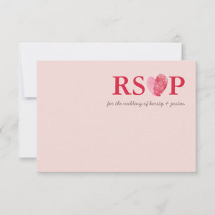 RSVP返信カードかわいい指紋ハートカップルピンク 出欠カード