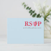 RSVP返信カードかわいい指紋ハートカップル青 出欠カード (スタンド正面)