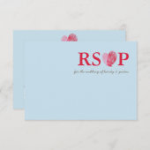 RSVP返信カードかわいい指紋ハートカップル青 出欠カード (正面/裏面)