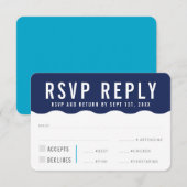 RSVP返信カードのモダンなデザイン ネイビーブルーのボールド波 出欠カード (正面/裏面)