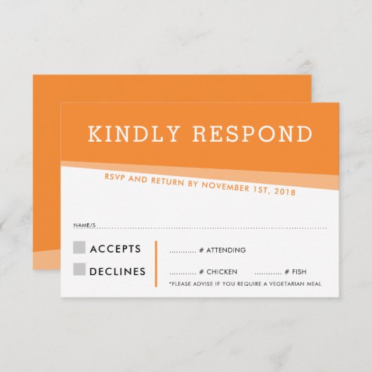 RSVP返信カードシンプルモダンはっきりしたオレンジ 出欠カード (正面/裏面)