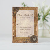 RSVP返信カードスチームパンク工業ヴィンテージ木材 出欠カード (スタンド正面)