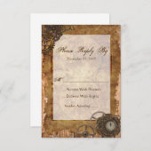 RSVP返信カードスチームパンク工業ヴィンテージ木材 出欠カード (正面/裏面)