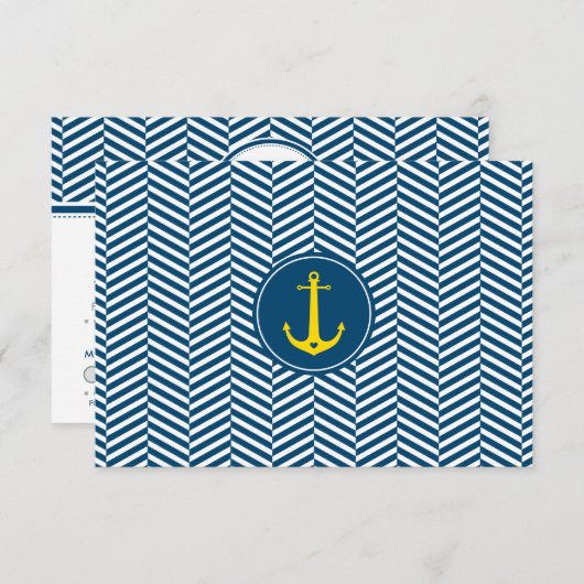 RSVP返信カードモノグラムモダン航海のいかり 出欠カード (正面/裏面)