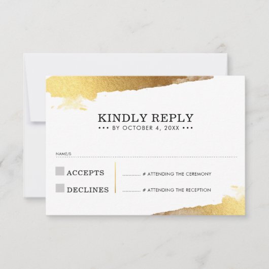 RSVP返信カードラックスモダン金ゴールドギルド端 出欠カード (正面)