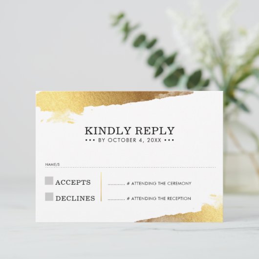 RSVP返信カードラックスモダン金ゴールドギルド端 出欠カード (スタンド正面)