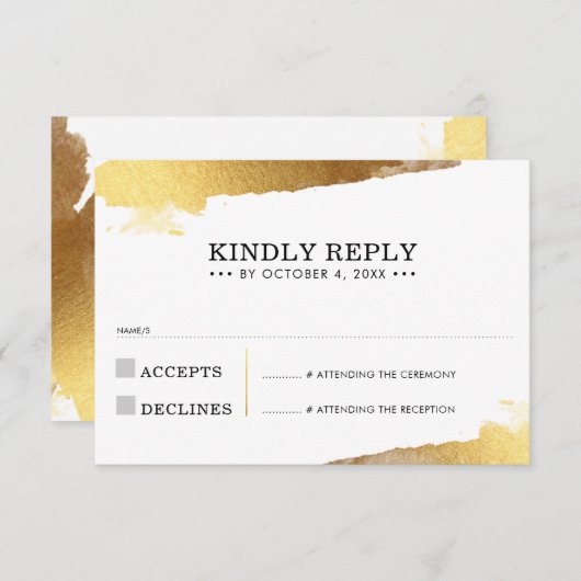 RSVP返信カードラックスモダン金ゴールドギルド端 出欠カード (正面/裏面)
