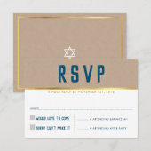RSVP返信カード型頭が切れる金ゴールドクラフトはっきりしたブルー 出欠カード (正面/裏面)