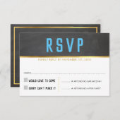 RSVP返信カード頭が切れる金ゴールドはっきりしたボード青 出欠カード (正面/裏面)