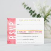 RSVP返信カード ボールドブロック モダン コーラルピンク ゴールド 出欠カード (スタンド正面)