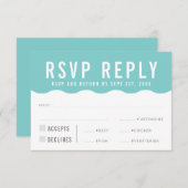 RSVP返信カード モダン ボールド かわいい ウェーブ ミント 出欠カード (正面/裏面)
