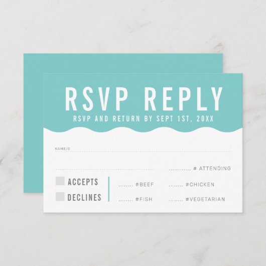 RSVP返信カード モダン ボールド かわいい ウェーブ ミント 出欠カード (正面/裏面)