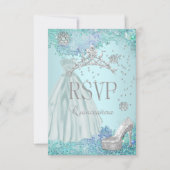 RSVP返信キンセアニェラソフトティール(緑がかった色)ティアラドレスシューズ 出欠カード (正面)