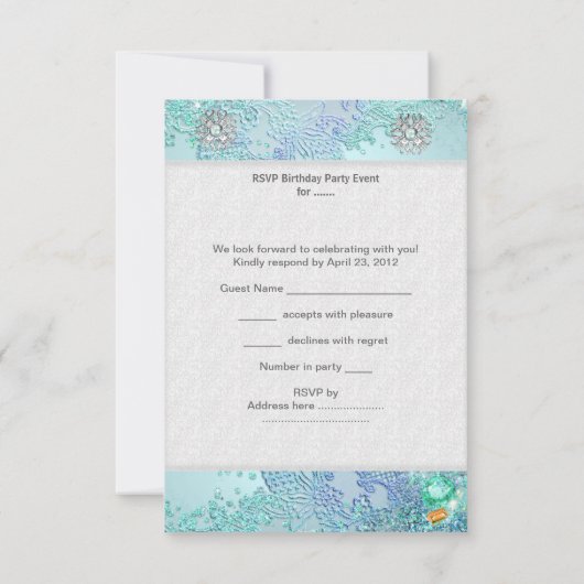 RSVP返信キンセアニェラソフトティール(緑がかった色)ティアラドレスシューズ 出欠カード (裏面)