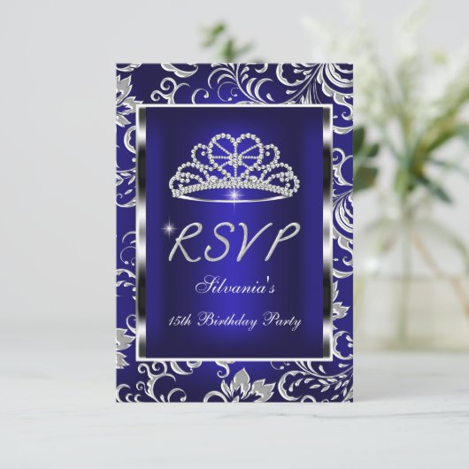 RSVP返信キンセアニェラダークブルーダマスクシルバー 出欠カード (スタンド正面)