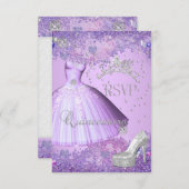 RSVP返信キンセアニェラパープルティアラドレスシューズ 出欠カード (正面/裏面)