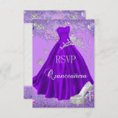 RSVP返信キンセアニェラパープルティアラドレスシューズ 出欠カード (正面/裏面)