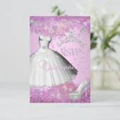 RSVP返信キンセアニェラピンクティアラドレスシューズ 出欠カード (スタンド正面)