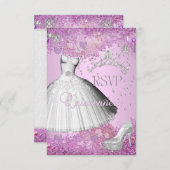 RSVP返信キンセアニェラピンクティアラドレスシューズ 出欠カード (正面/裏面)