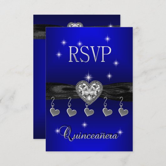 RSVP返信キンセアニェラ15王室のth Blue Black 出欠カード (正面/裏面)