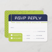 RSVP返信ゲームモダンネイビーライムグリーン 招待状 (正面/裏面)