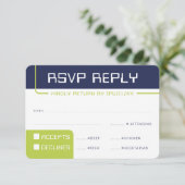 RSVP返信ゲームモダンネイビーライムグリーン 招待状 (スタンド正面)