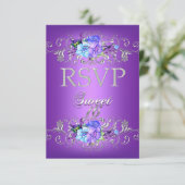 RSVP返信スイート16白紫の花 出欠カード (スタンド正面)