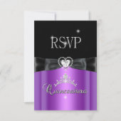 RSVP返信パーティーパープルブラックダイヤモンドハート 出欠カード (正面)